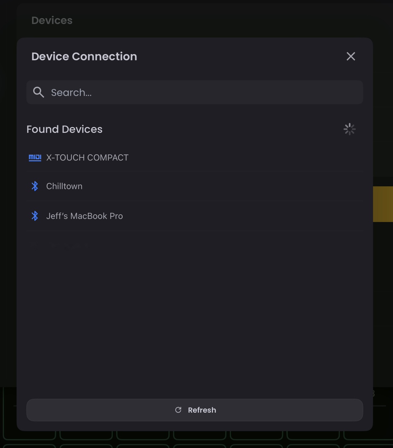Connect to Device popup
