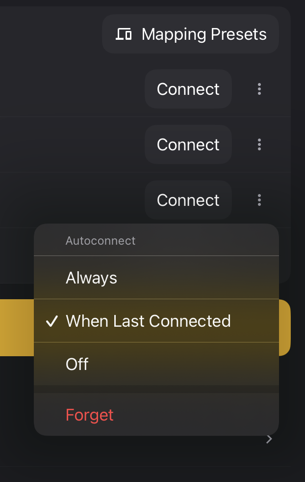 Device Connect Menu