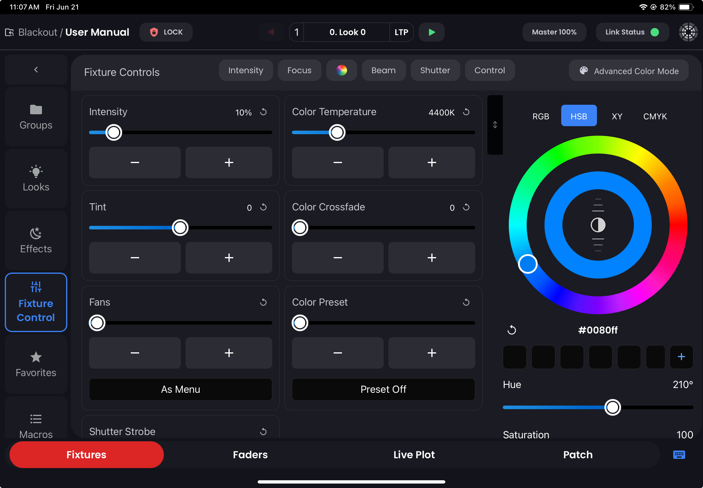 Fixture Controls Expanded view